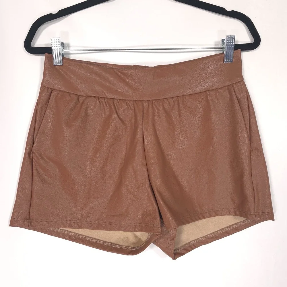 Commando Women's MEDIUM Cocoa Brown‎ Faux Leather Relaxed Shorts MADE IN USA🇺🇸